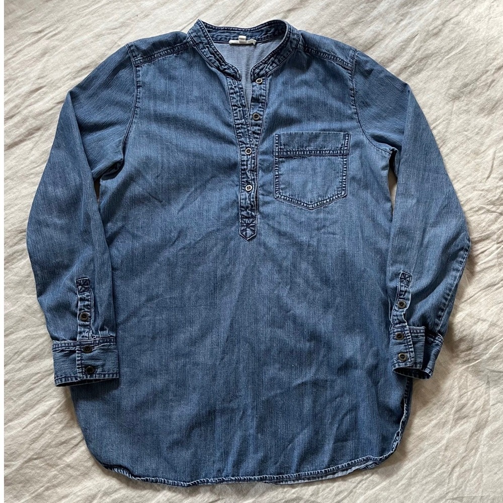 Eileen Fisher Denim 1/4 Button Shirt